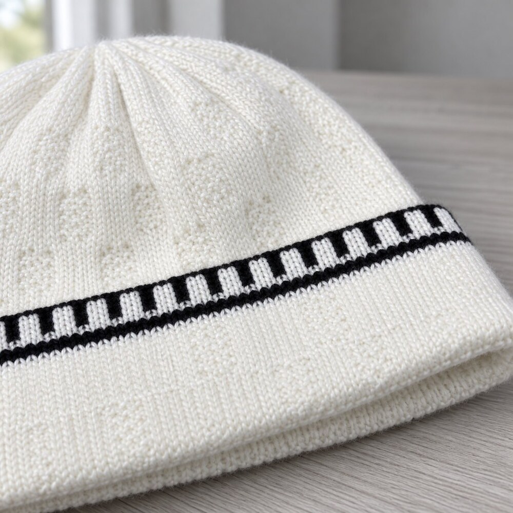 CHANEL White Striped Knit Beanie - Picture 6 of 6